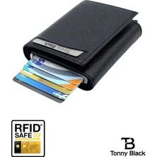 Tonny Black Otomatik Mekanizmalı Kutulu Rfid Korumalı Hırsızlık Engelleyici Para & Kartlıklı Cüzdan Siyah