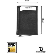 Tonny Black Otomatik Mekanizmalı Kutulu Rfid Korumalı Hırsızlık Engelleyici Para & Kartlıklı Cüzdan Siyah