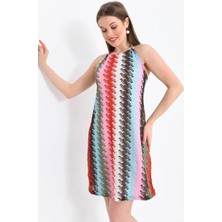 Moviment Kadın Çok Renkli Kroket Kumaş Boyundan Bağlamalı Yazlık Elbise
