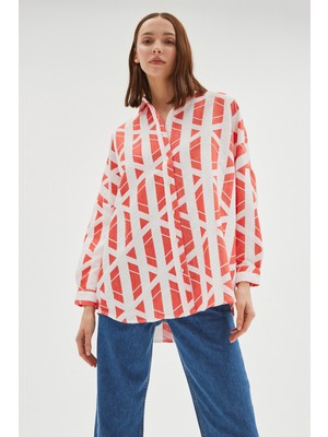June Exclusive Desenli Oversize Gömlek
