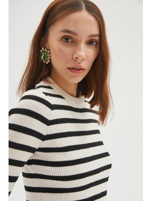 June Çizgili Kadın Crop Kazak