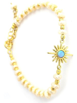 Ose Shop Barok İncili Opal Taşlı 925AYAR Gümüş Üzerine Altın Kaplama Doğal Taş Bileklik