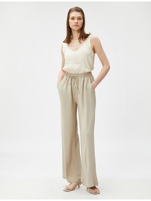 Koton Rahat Pantolon Bol Paça Beli Bağlamalı