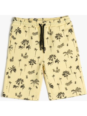 Koton Şort Baskılı Cepli Beli Bağlamalı Pamuklu