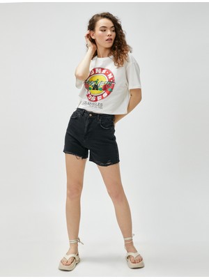 Koton Guns n Roses Tişört Baskılı Lisanslı Crop Pamuklu