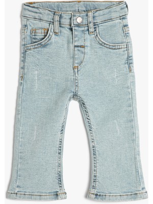 Koton Kot Pantolon Ispanyol Paça Cepli Pamuklu - Flare Jean Beli Ayarlanabilir Lastikli