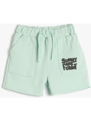 Koton Şort Cepli Beli Bağlamalı Baskı Detaylı Pamuklu