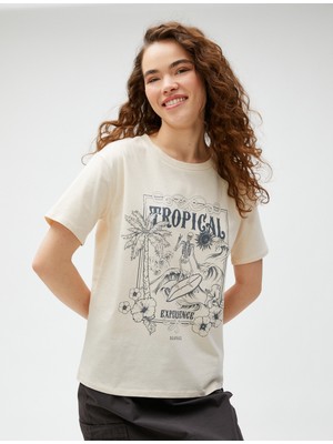 Koton Baskılı Tişört Bisiklet Yaka Kısa Kollu Pamuklu