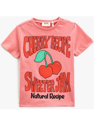 Koton Kirazlı Tişört Kısa Kollu Yuvarlak Yaka Pamuklu