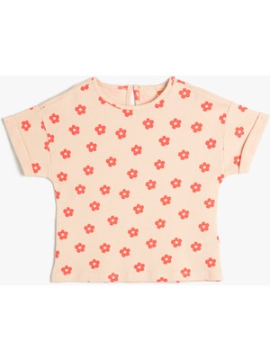 Koton Kısa Kollu Tişört Kız Çocuklar İçin Çiçekli Pamuklu Günlük Stil Kahverengi