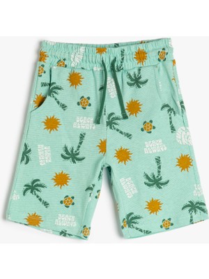 Koton Şort Beli Bağlamalı Cepli Baskılı Pamuklu