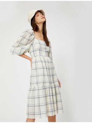 Koton Midi Elbise Balon Kollu Gipeli Pamuklu