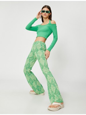 Koton Ispanyol Paça Pantolon Desenli Büzgü Detaylı