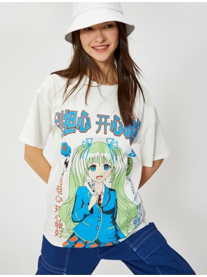 Koton Anime Tişört Oversize Kısa Kollu Bisiklet Yaka Pamuklu