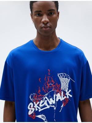 Koton Spor Oversize Tişört Basketbol Baskılı Kısa Kollu