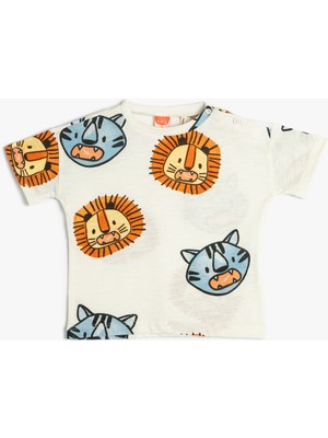 Koton Tişört Kısa Kollu Bisiklet Yaka Pamuklu Hayvanlar Baskılı