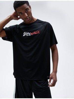 Koton Spor Oversize Tişört Slogan Baskılı Bisiklet Yaka Reglan Kol