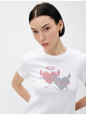 Koton Kalpli Taşlı Crop Tişört