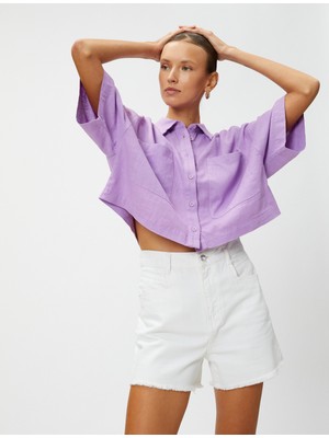 Koton Oversize Crop Gömlek Keten Karışımlı