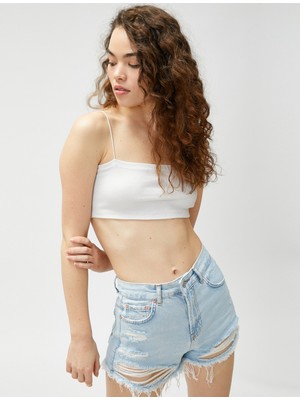 Koton Yırtık Kot Şort  Mini Cep Detaylı Pamuklu