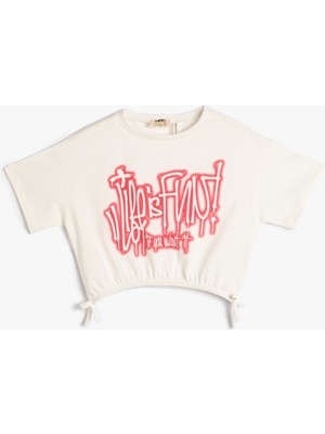 Koton Crop Tişört Grafiti Baskılı Beli Lastikli Kısa Kollu Pamuklu