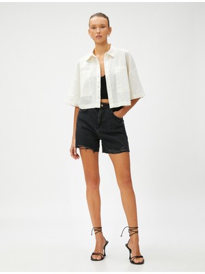 Koton Keten Karışımlı Crop Oversize Gömlek