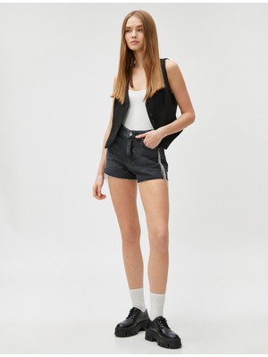 Koton Taşlı Kot Şort Mini Cep Detaylı