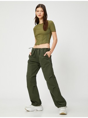 Koton Crop Tişört Korse Görünümlü Kısa Kollu Bisiklet Yaka