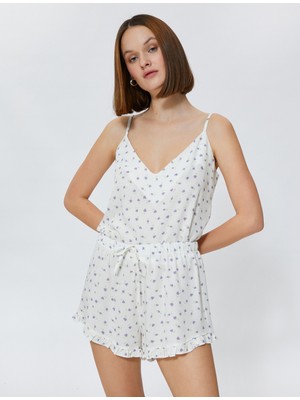 Koton Şort Pijama Altı Çiçekli Beli Bağcıklı Fırfırlı