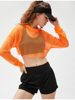 Koton Crop Fileli Spor Tişört Uzun Kollu