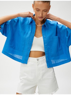 Koton Keten Karışımlı Crop Oversize Gömlek