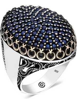 Stil Love Gümüş Lacivert Zirkon Taşlı Oval Erkek Yüzük