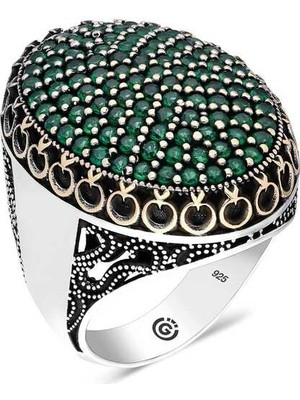 Stil Love Gümüş Yeşil Zirkon Taşlı Oval Erkek Yüzük