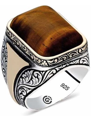 Stil Love ​gümüş Kaplan Gözü Kare Erkek Yüzük