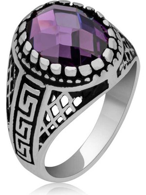 Stil Love Gümüş Lila Zirkon Taşlı Çocuk Erkek Yüzük