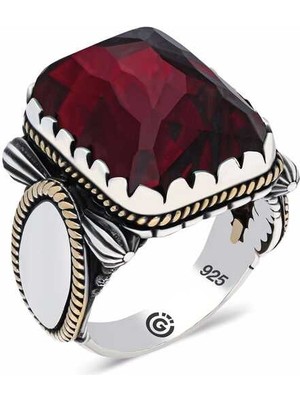 Stil Love ​gümüş Bordo Zirkon Taşlı Kare Erkek Yüzük