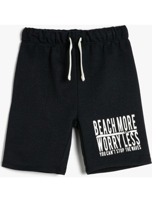 Koton Şort Beli Bağlamalı Baskı Detaylı