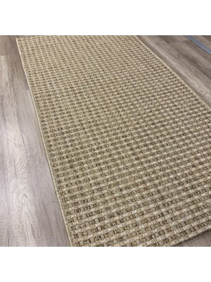 Kahverengi Kareli Örgü Desenli Sisal Jüt Halı - Hasır Görünümlü Halı - Hoom Rugs Sisal Jüt 667