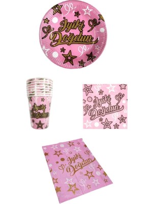 Dipak Pembe/gold Iyiki Doğdun Yazılı Set 24 Kişilik