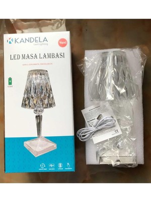 EC Shop Kandela Aydınlatma Akrilik Kristal LED Şarjlı Masa Üstü Lamba