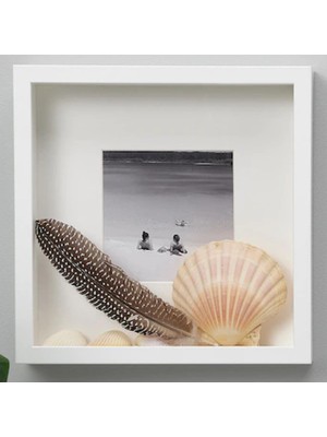 IKEA Sannahed 25X25 cm Beyaz Çiçek Konabilen Derin Kutu Çerçeve Ahşap Fotoğraf Resim Çerçevesi