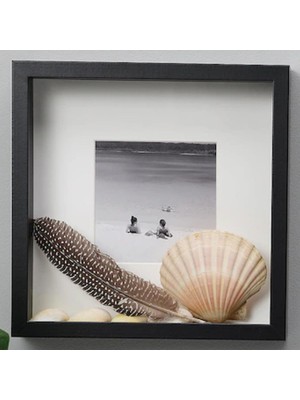 IKEA Sannahed 25X25 cm Siyah Çiçek Konabilen Derin Kutu Çerçeve Ahşap Fotoğraf Resim Çerçevesi