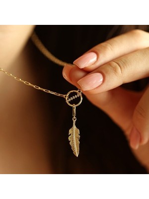 By Milo Jewellery Cercle Feather Altın Kolye