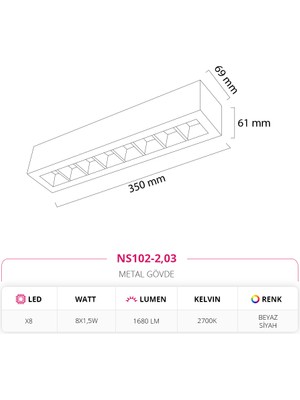 Nevo Sıva Üstü Tavan Armatürü Siyah Beyaz 2700K Sarı Işık NS102-2