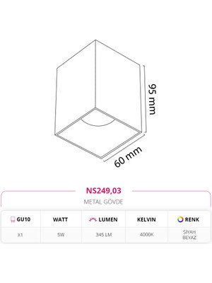 Nevo Sıva Üstü Tavan Armatürü Siyah Beyaz 4000K Ilık Beyaz NS249