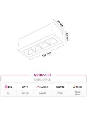 Nevo Sıva Üstü Tavan Armatürü Siyah Beyaz 2700K Sarı Işık NS102-1