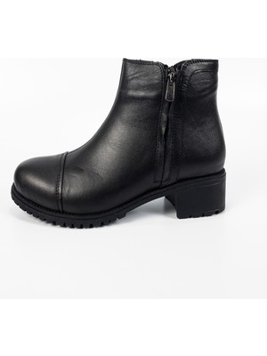 Aktaş Ayakkabı Kadın Siyah Hakiki Deri Su Geçirmez Fermuarlı Bot