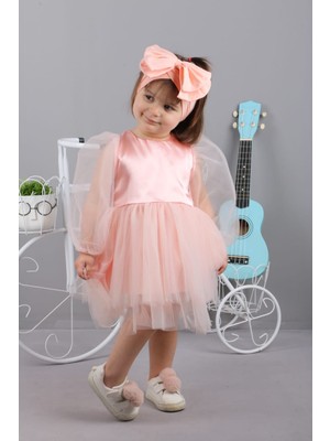 Bubito Bandanalı Tatlı Kız Elbisesi-Somon