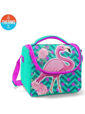 Coral High Kids Su Yeşili Pembe Flamingo Desenli Thermo Beslenme Çantası 11835