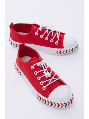 Tonny Black Çocuk Unisex Kırmızı Rahat Kalıp Ok Detaylı Lastik Bağcıklı Kumaş Spor Ayakkabı